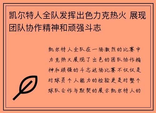 凯尔特人全队发挥出色力克热火 展现团队协作精神和顽强斗志